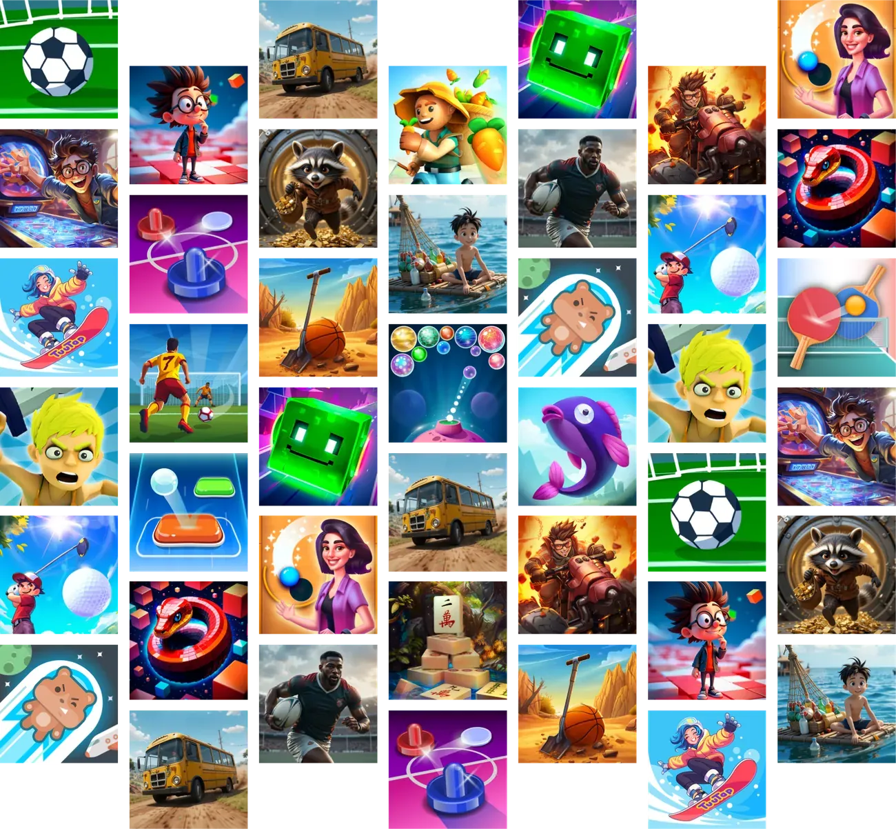 A mosaic of game artwork from the iptsi catalogue